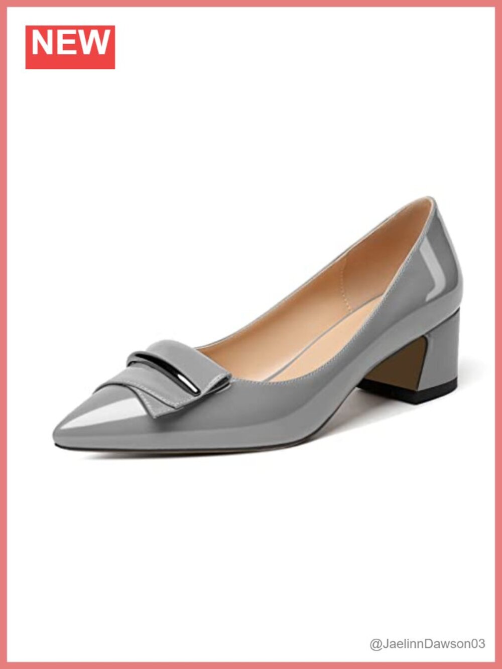 Women's Faux Leather Pointed Toe Low Block Heel Pumps, Slip On Chunky Heel Shoes